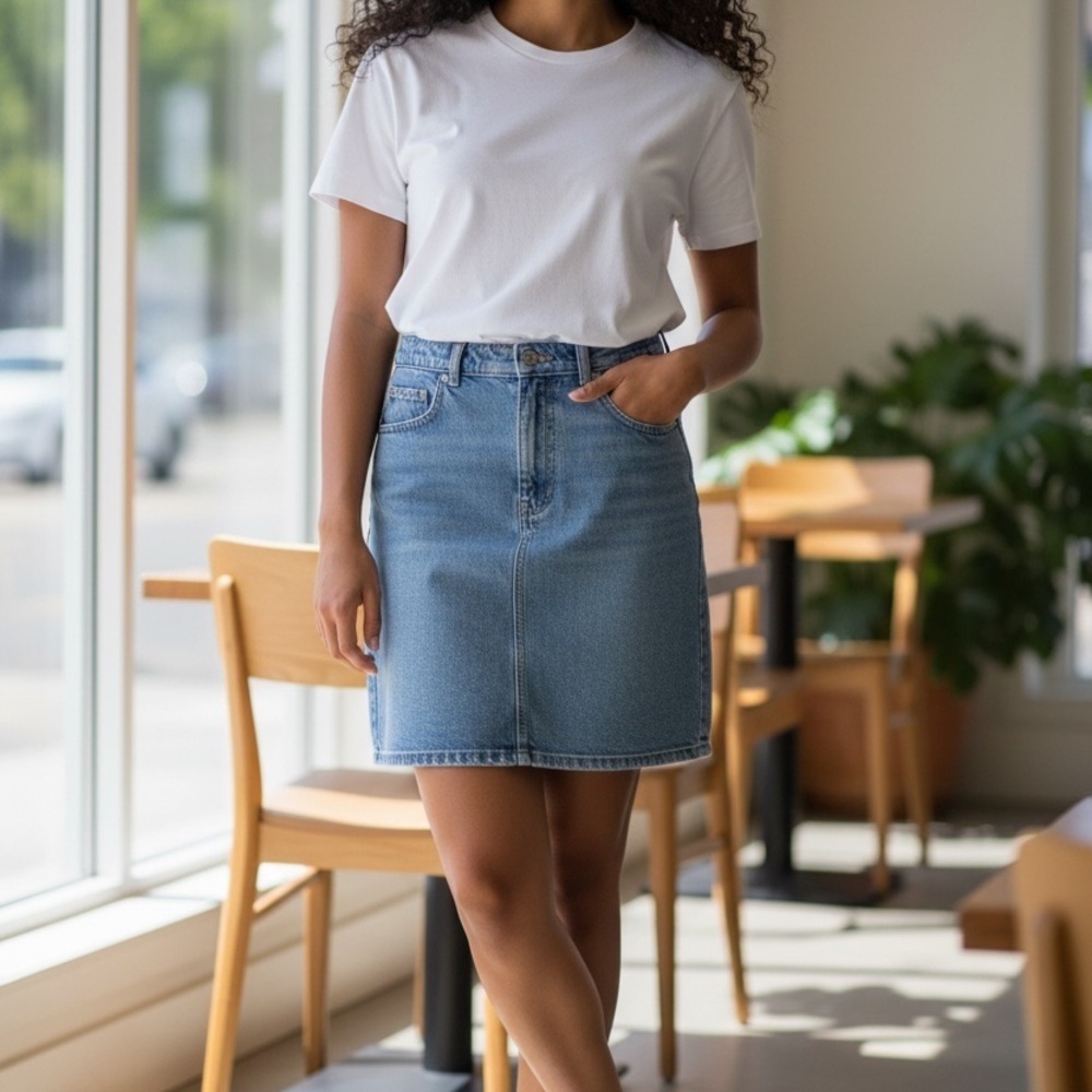 Bill Blass Classic Blue Denim Mini Skirt. Size 10P.